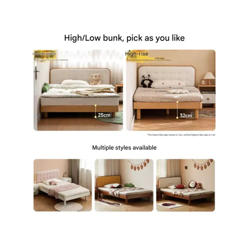 Rubberwood, Beech Solid Wood Children's Soft Bed
