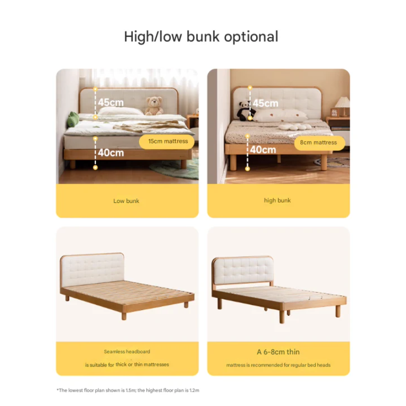 Rubberwood, Beech Solid Wood Children's Soft Bed