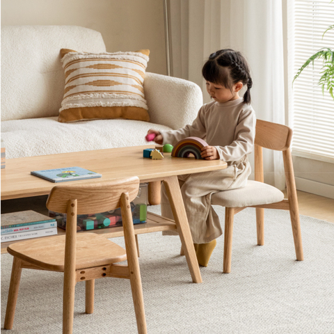 Oak Solid Wood Children's Small Chair Natural Finish Backrest Leisure & Baby Stool