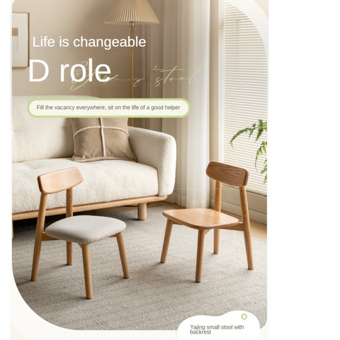 Oak Solid Wood Children's Small Chair Natural Finish Backrest Leisure & Baby Stool