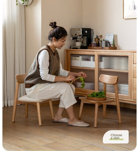 Oak Solid Wood Children's Small Chair Natural Finish Backrest Leisure & Baby Stool