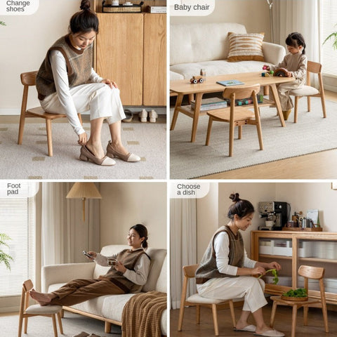 Oak Solid Wood Children's Small Chair Natural Finish Backrest Leisure & Baby Stool