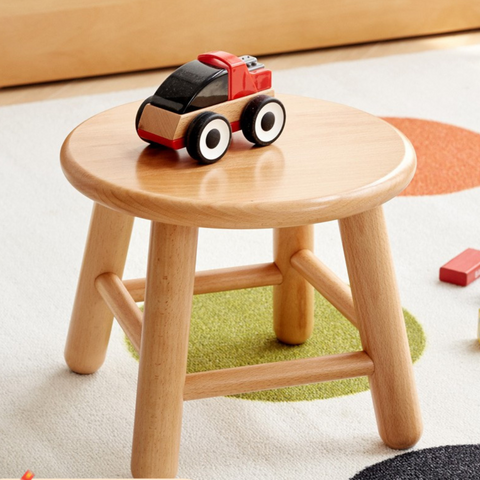 Oak & Beech Solid Wood Small Stool Nordic Round Design Natural Colors for Kids & Home