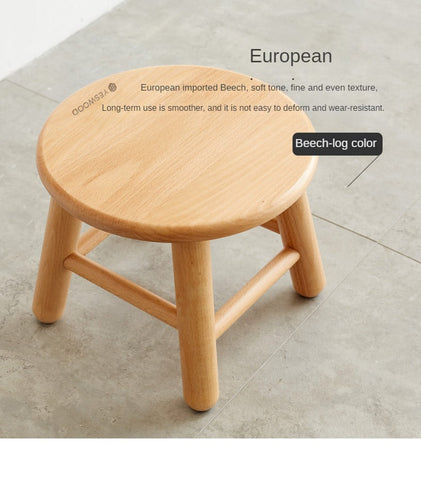 Oak & Beech Solid Wood Small Stool Nordic Round Design Natural Colors for Kids & Home