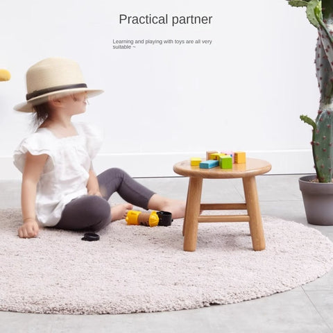 Oak & Beech Solid Wood Small Stool Nordic Round Design Natural Colors for Kids & Home