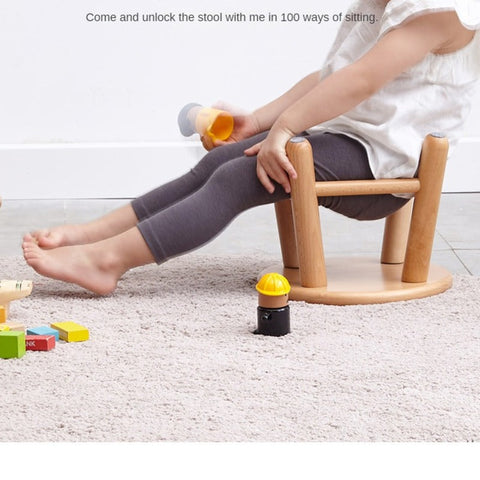 Oak & Beech Solid Wood Small Stool Nordic Round Design Natural Colors for Kids & Home