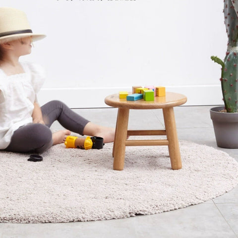 Oak & Beech Solid Wood Small Stool Nordic Round Design Natural Colors for Kids & Home