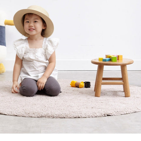 Oak & Beech Solid Wood Small Stool Nordic Round Design Natural Colors for Kids & Home