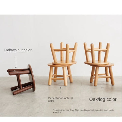 Oak & Beech Solid Wood Small Stool Nordic Round Design Natural Colors for Kids & Home