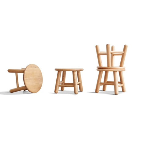 Oak & Beech Solid Wood Small Stool Nordic Round Design Natural Colors for Kids & Home