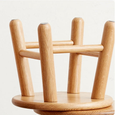 Oak & Beech Solid Wood Small Stool Nordic Round Design Natural Colors for Kids & Home