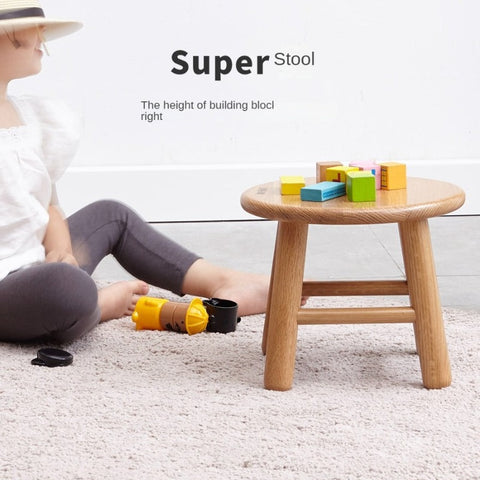 Oak & Beech Solid Wood Small Stool Nordic Round Design Natural Colors for Kids & Home