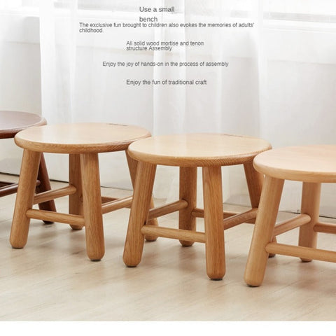 Oak & Beech Solid Wood Small Stool Nordic Round Design Natural Colors for Kids & Home