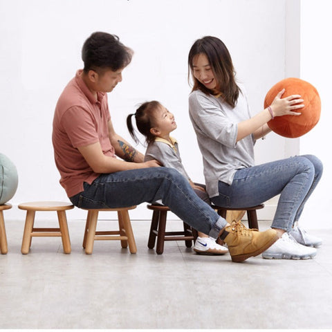 Oak & Beech Solid Wood Small Stool Nordic Round Design Natural Colors for Kids & Home