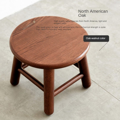 Oak & Beech Solid Wood Small Stool Nordic Round Design Natural Colors for Kids & Home