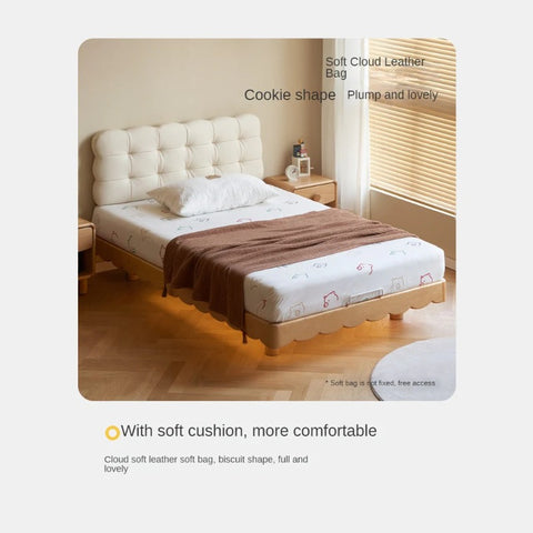 Beech Solid Wood Soft Children's Single Platform Bed, Headboard-Free Bed