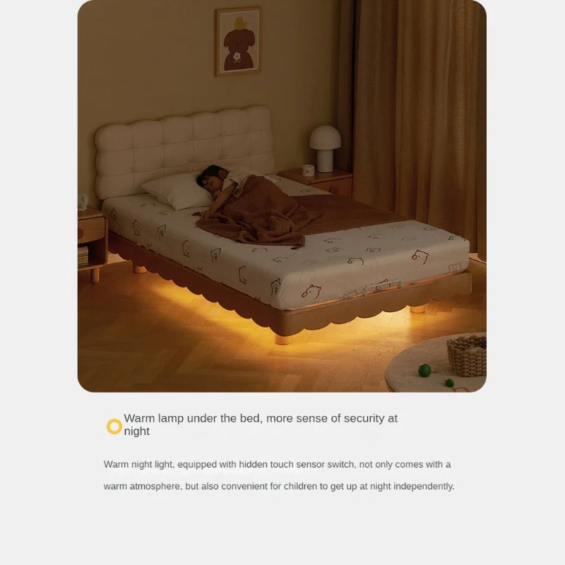 Beech Solid Wood Soft Children's Single Platform Bed, Headboard-Free Bed