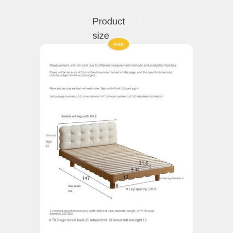 Beech Solid Wood Soft Children's Single Platform Bed, Headboard-Free Bed