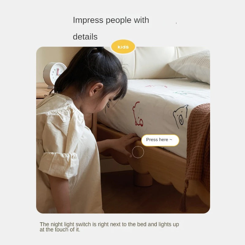 Beech Solid Wood Soft Children's Single Platform Bed, Headboard-Free Bed