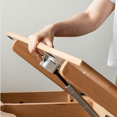 European Beech Solid Wood Adjustable Kids Study Desk Natural Finish Liftable Writing Table