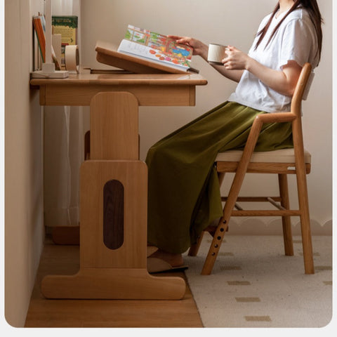 European Beech Solid Wood Adjustable Kids Study Desk Natural Finish Liftable Writing Table