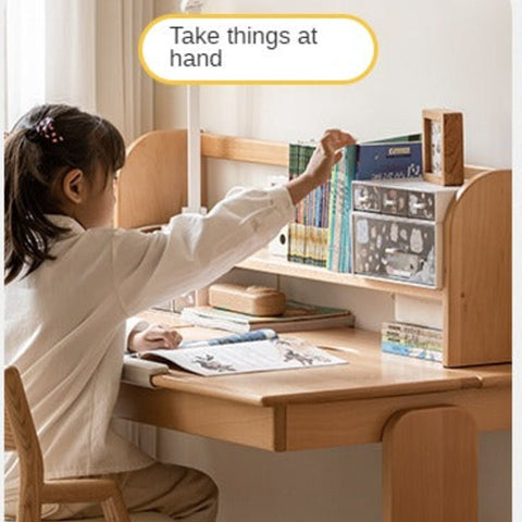 European Beech Solid Wood Adjustable Kids Study Desk Natural Finish Liftable Writing Table