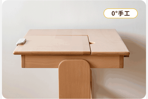 European Beech Solid Wood Adjustable Kids Study Desk Natural Finish Liftable Writing Table