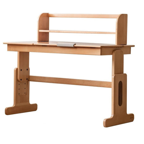 European Beech Solid Wood Adjustable Kids Study Desk Natural Finish Liftable Writing Table