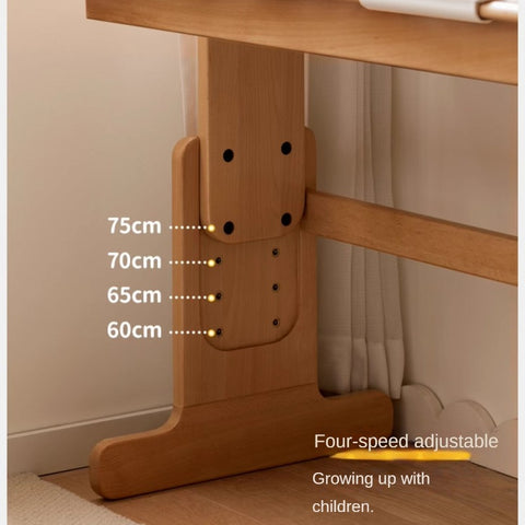 European Beech Solid Wood Adjustable Kids Study Desk Natural Finish Liftable Writing Table