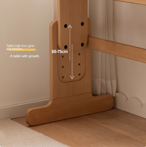 European Beech Solid Wood Adjustable Kids Study Desk Natural Finish Liftable Writing Table