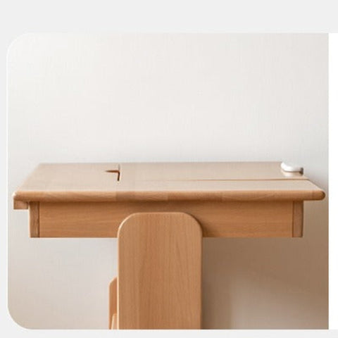 European Beech Solid Wood Adjustable Kids Study Desk Natural Finish Liftable Writing Table