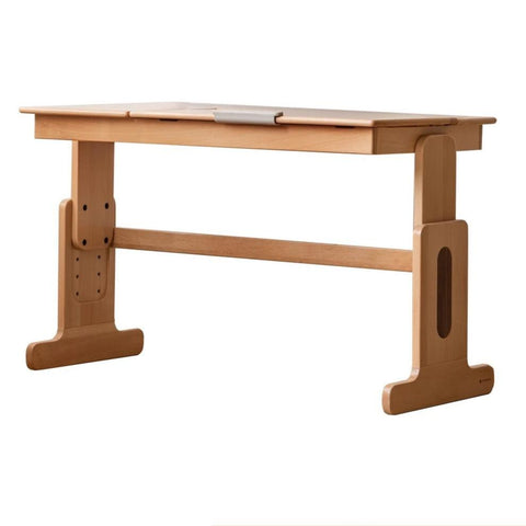 European Beech Solid Wood Adjustable Kids Study Desk Natural Finish Liftable Writing Table