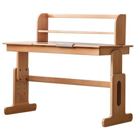 European Beech Solid Wood Adjustable Kids Study Desk Natural Finish Liftable Writing Table