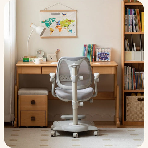 Beech Solid Wood Adjustable Height Kids Desk Natural Finish Study Table with Storage