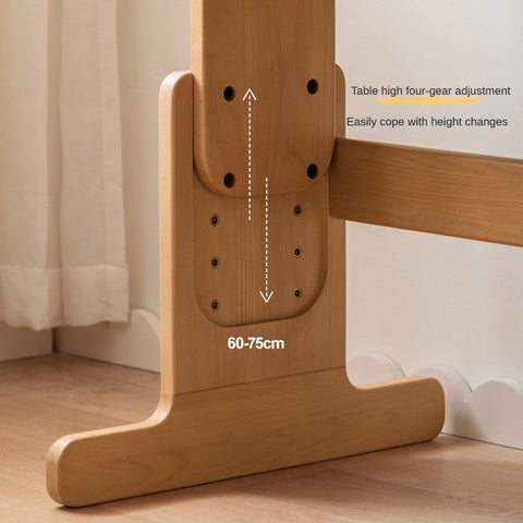 Beech Solid Wood Adjustable Height Kids Desk Natural Finish Study Table with Storage