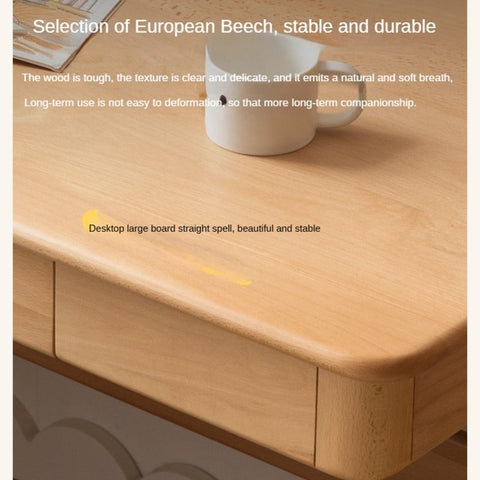 Beech Solid Wood Adjustable Height Kids Desk Natural Finish Study Table with Storage