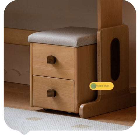 Beech Solid Wood Adjustable Height Kids Desk Natural Finish Study Table with Storage