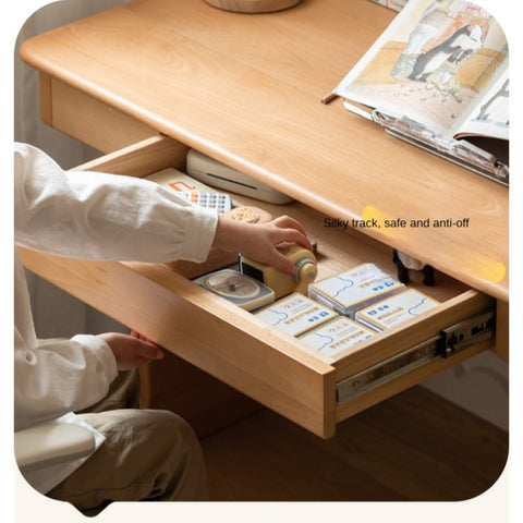 Beech Solid Wood Adjustable Height Kids Desk Natural Finish Study Table with Storage