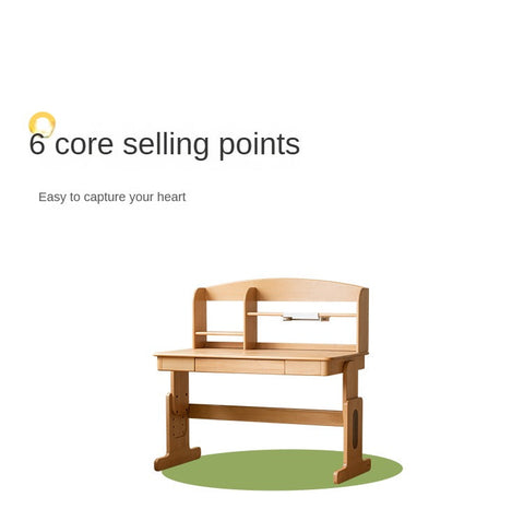 Beech Solid Wood Adjustable Height Kids Desk Natural Finish Study Table with Storage