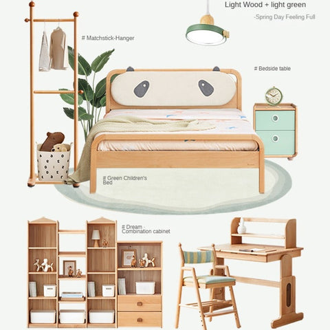 Beech Solid Wood Adjustable Height Kids Desk Natural Finish Study Table with Storage