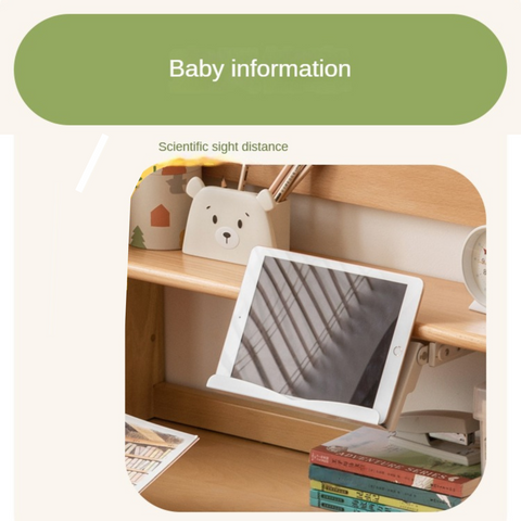 Beech Solid Wood Adjustable Height Kids Desk Natural Finish Study Table with Storage