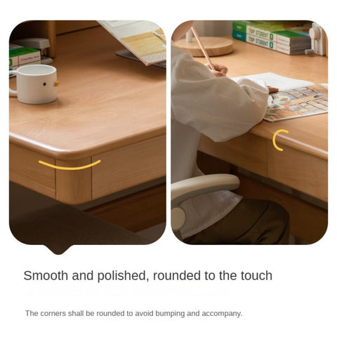 Beech Solid Wood Adjustable Height Kids Desk Natural Finish Study Table with Storage