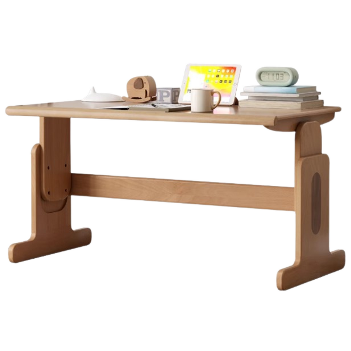 Beech Solid Wood Adjustable Height Kids Desk Natural Finish Study Table with Storage
