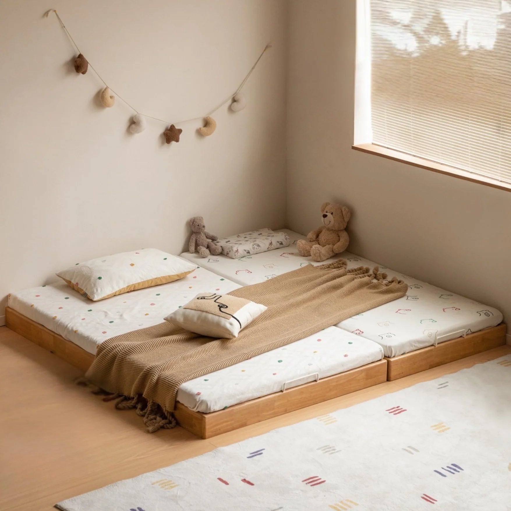 Birch Solid Wood Mother-and-child platform bed, headboard-free bed