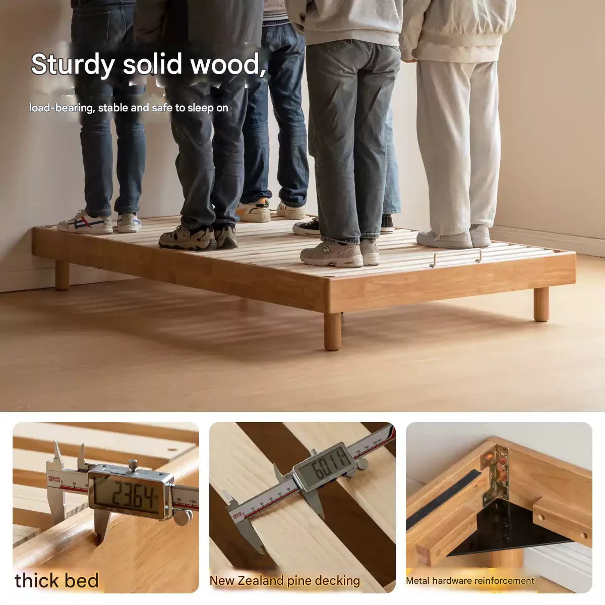 Birch Solid Wood Mother-and-child platform bed, headboard-free bed