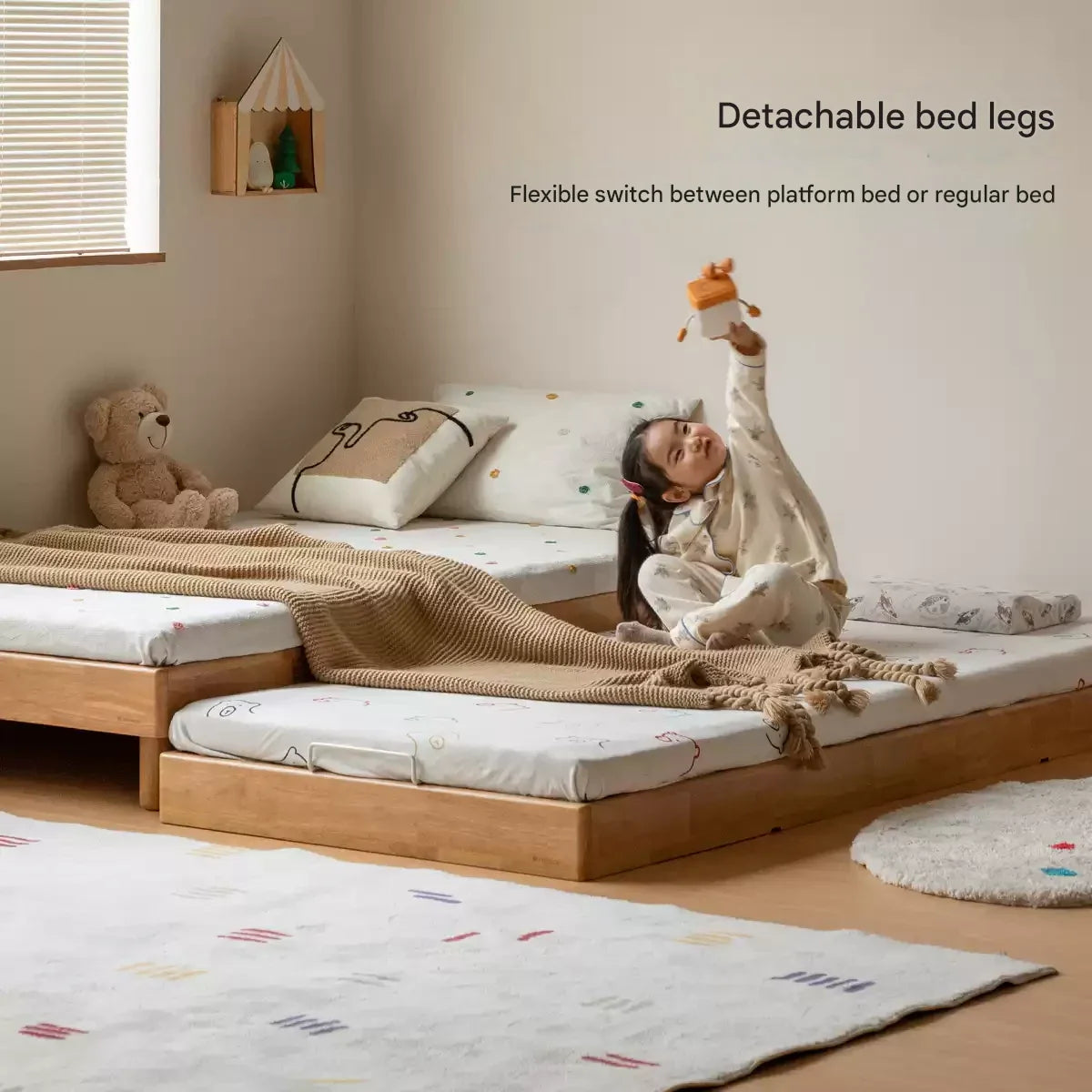 Birch Solid Wood Mother-and-child platform bed, headboard-free bed