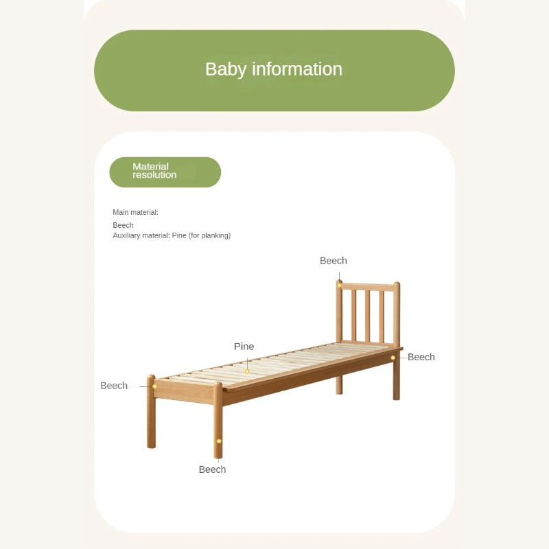 Beech Solid Wood Children's Splicing Bed with Guardrail