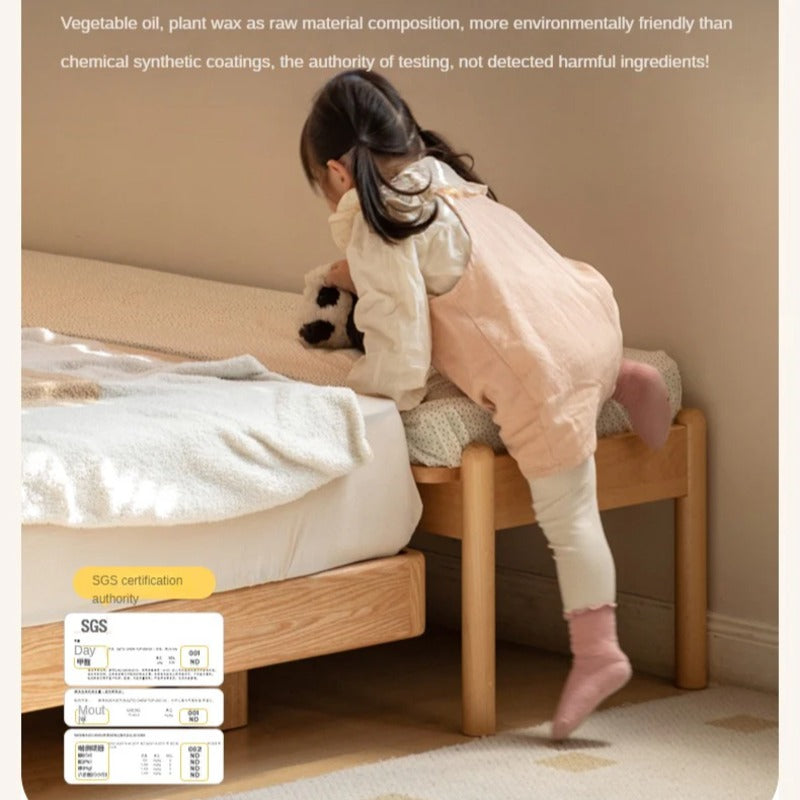 Beech Solid Wood Children's Splicing Bed with Guardrail