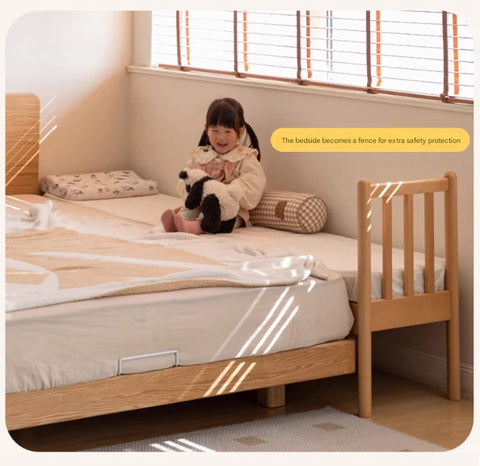 Beech Solid Wood Children's Splicing Bed with Guardrail