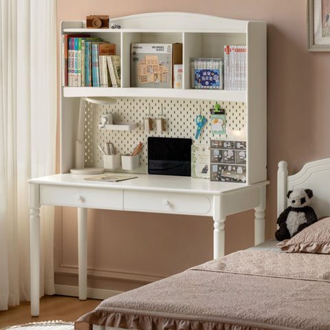 Cream Solid Rubber Wood Kids Study Desk with Storage & Retro Style for Children's Room